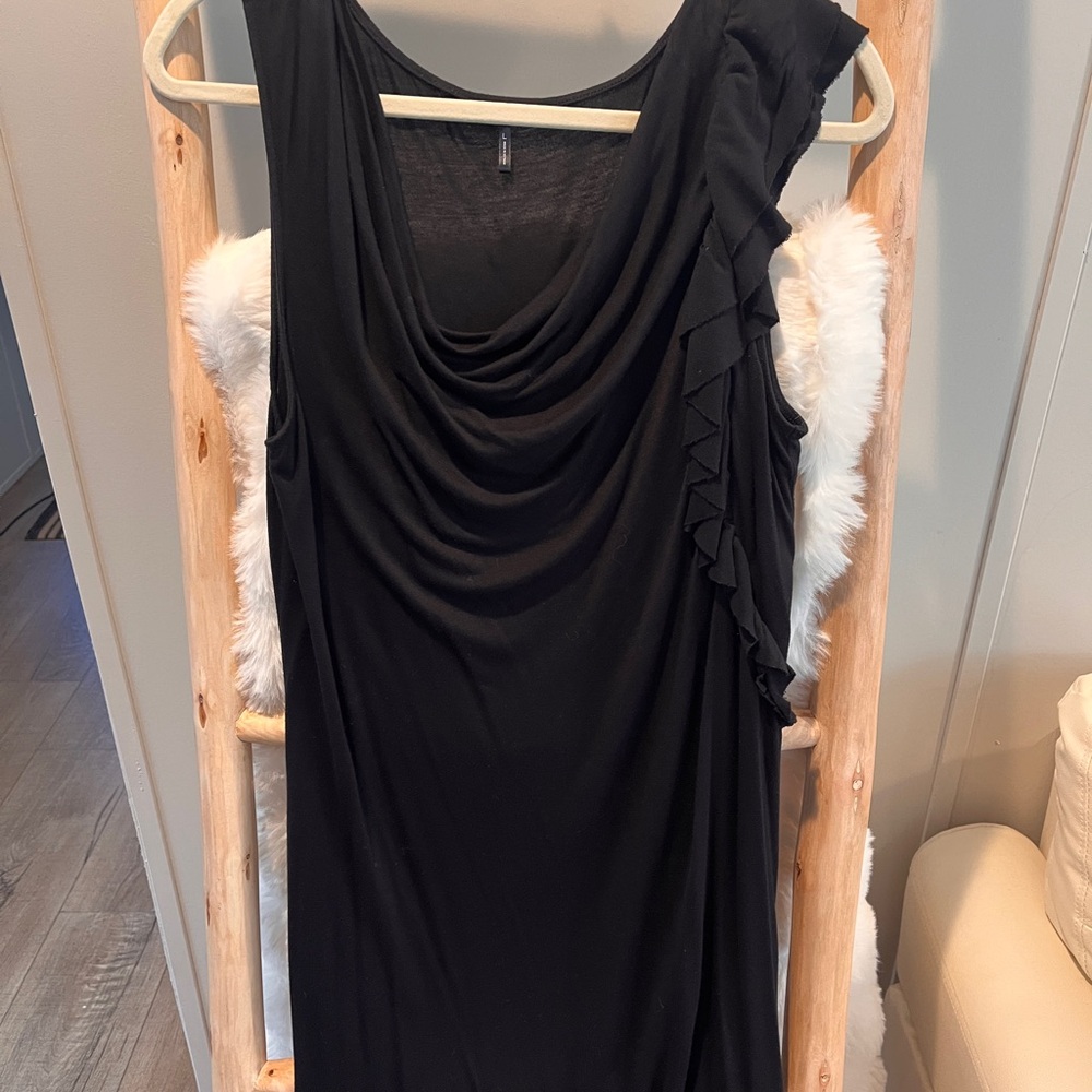 Daisy Fuentes Black Sleeveless Draped Cowl Midi Dress